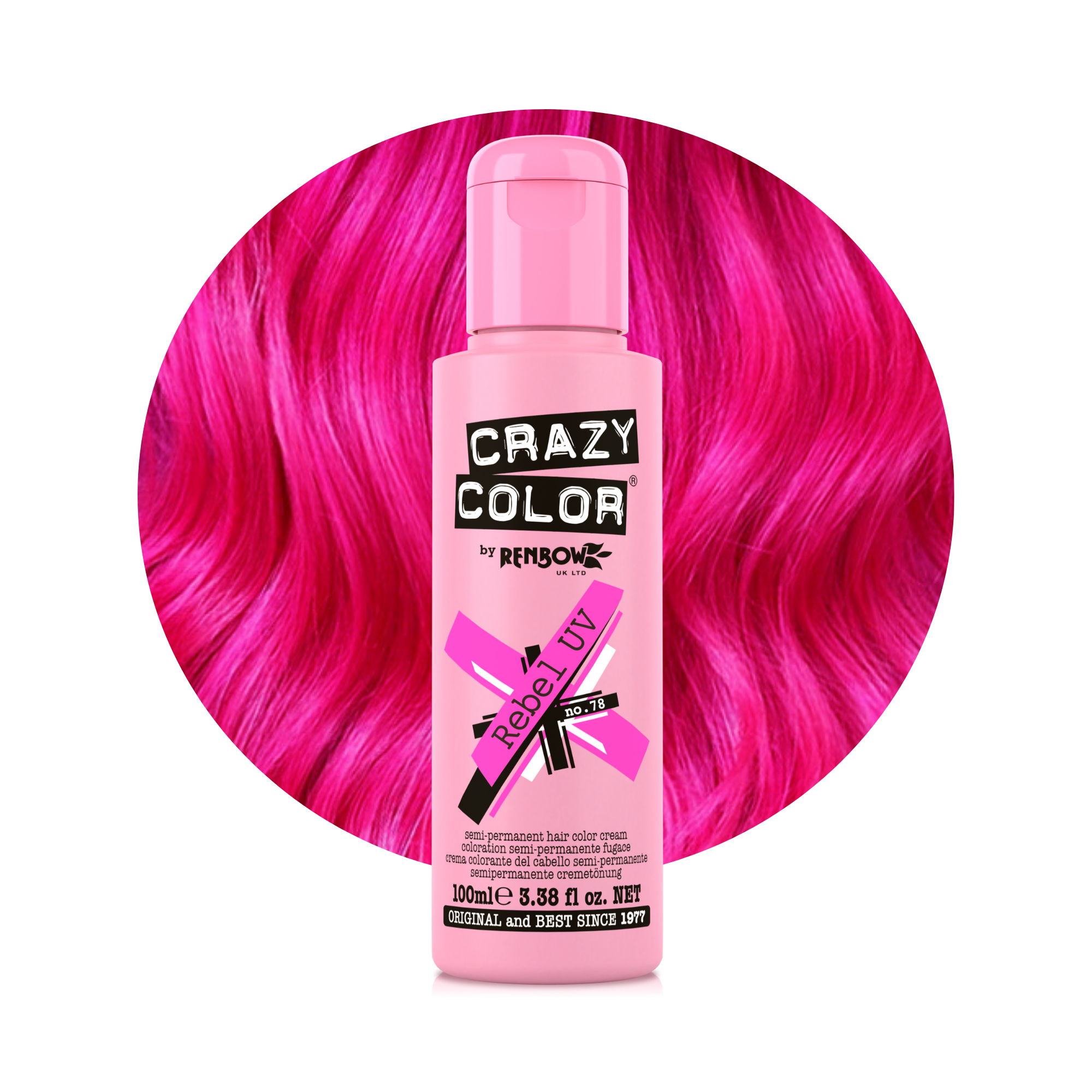 Crazy Color Hair Dye Rebel UV | Semi-Permanent Neon Pink Hair Dye | Crazy Color