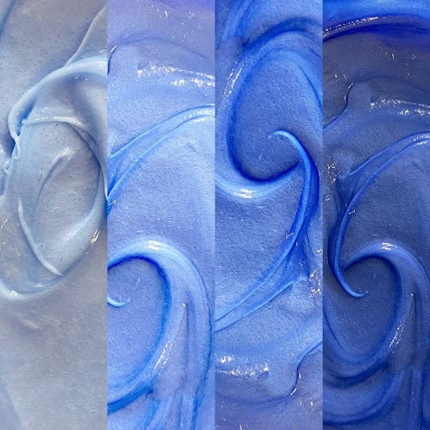 Crazy Color CASA liquid image of the various strengths of blue dye using neutral mix