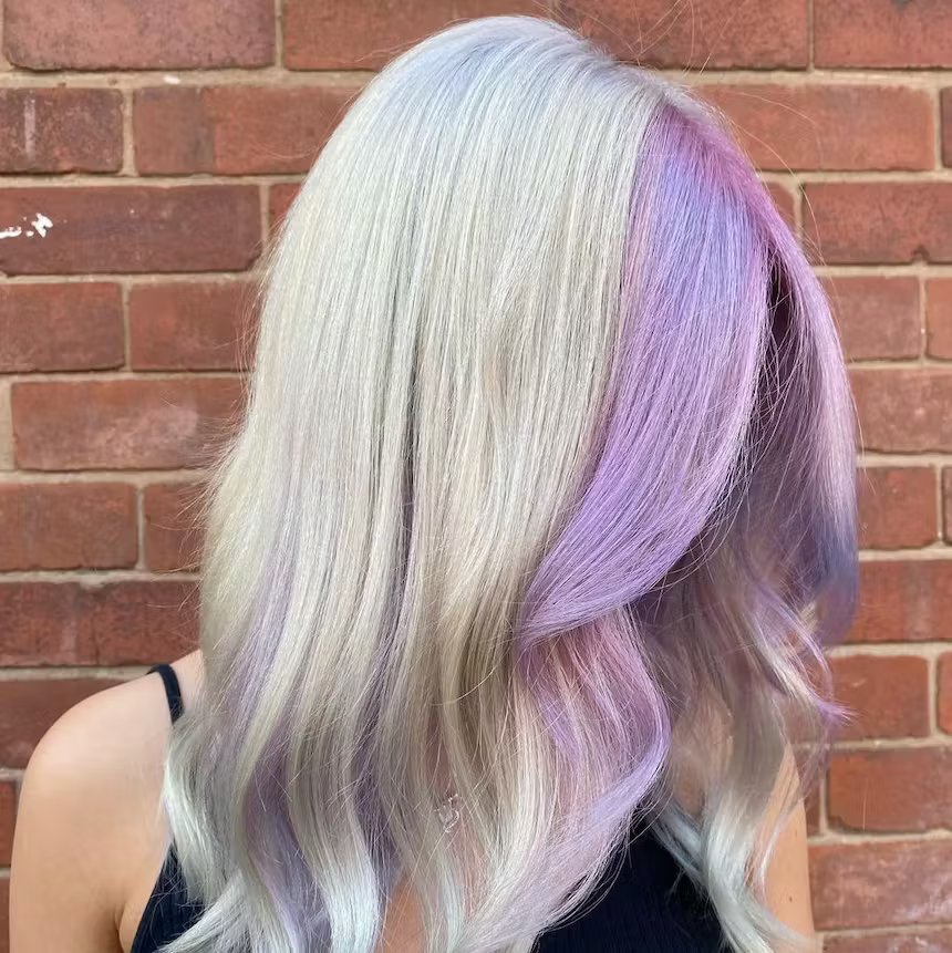 user generated image of woman with partial pastel lilac and blonde hair