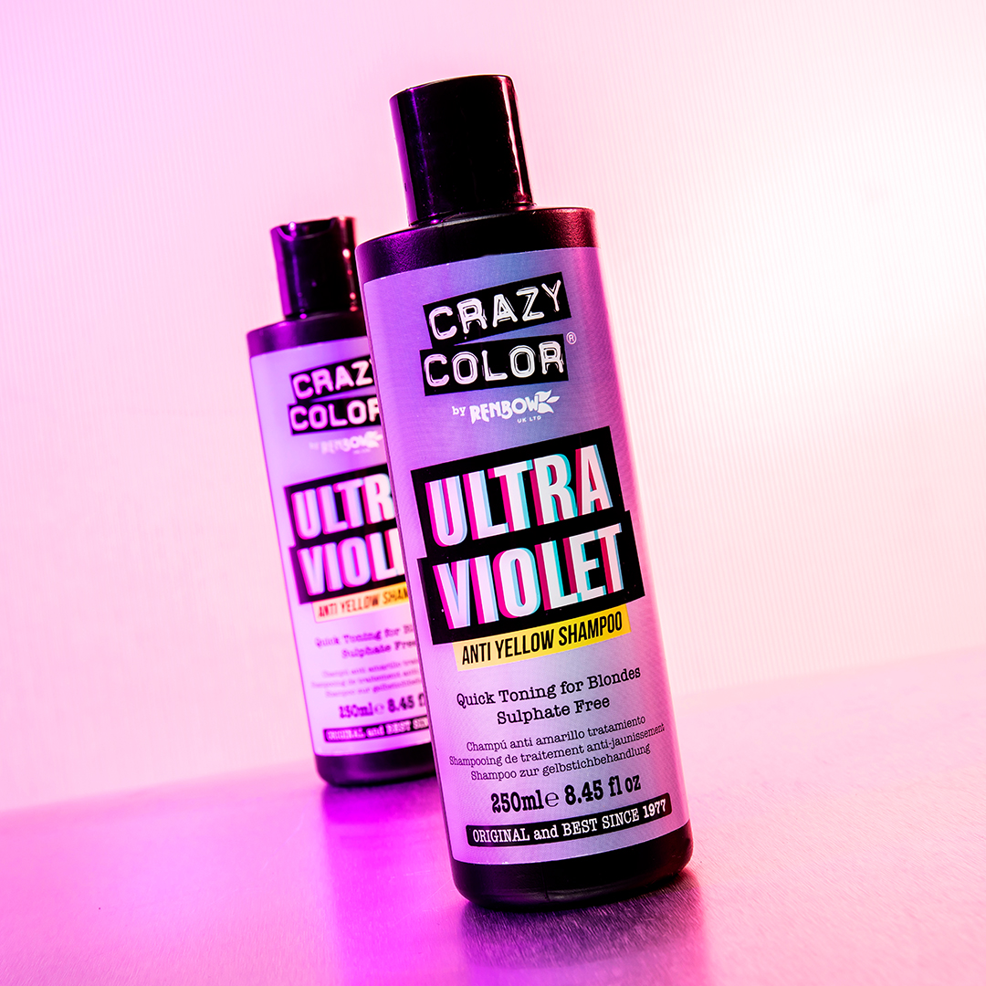 image of two bottles of Crazy Color ultra violet shampoo bottles