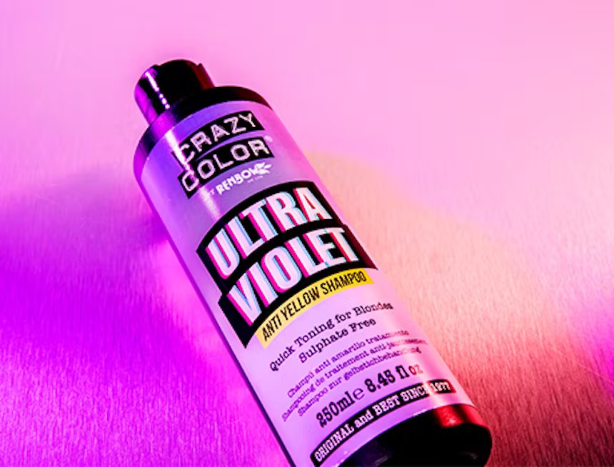 image of Crazy Color ultra violet shampoo laying on its side